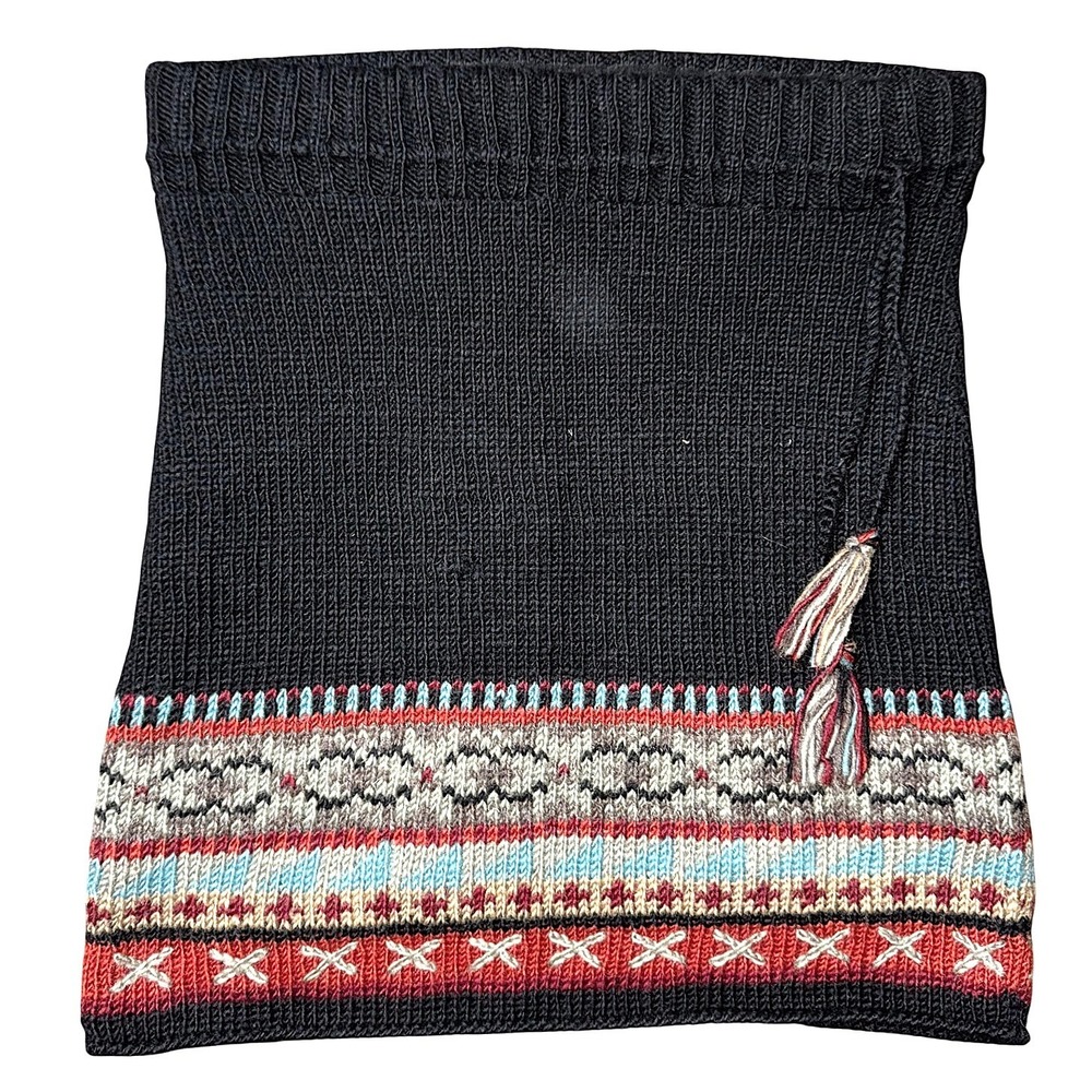 Laundromat Handcrafted Nepal Black Fair Isle Knit Neck Warmer Scarf Tassel M